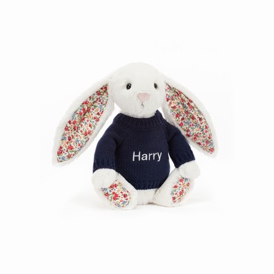 Jellycat Blossom Cream Bunny with Navy Jumper UK | 07469GZWP
